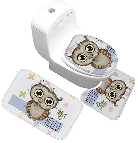 WXYGJYG Badematten Set 3 Teilig Grau, Maschinenwaschbare Badematte, Badvorleger Mit Wasserabsorbierenden, Weichen Mikrofasern für Badewanne, Dusche Und Badezimmer, 50X80 cm (Eule)