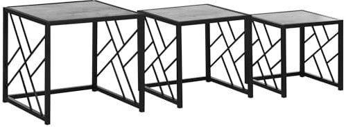 HOMCOM Nesting Coffee Tables, Set of 3 Square Side Tables with Black Metal Frame, for Living Room, Bedroom and Office, Grey