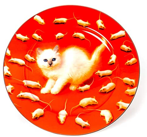 SELETTI Piatto in Porcellana Gattini Bordo Dorato