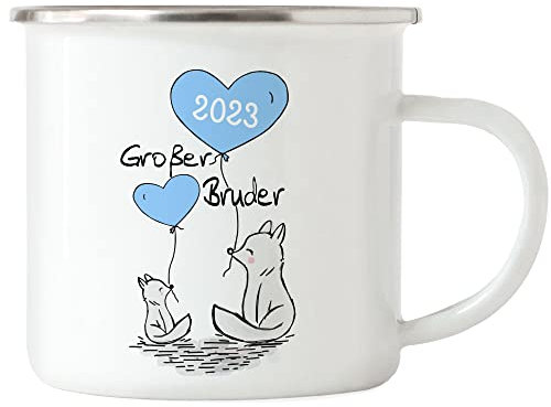 Hey!Print Großer Bruder 2023 Emaille Tasse Ankündigung Schwangerschaft Brüder Kinder Babynews Süßes Motiv