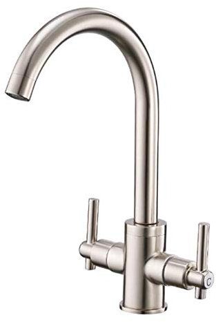 SXLSZ Hoch Küchenarmaturen Zweigriff Spültischarmatur Küchen Wasserhahn Mischbatterie Spüle Spülbecken Armaturen,360° Drehbar Hoher Auslauf,matt Gebürstet Nickel