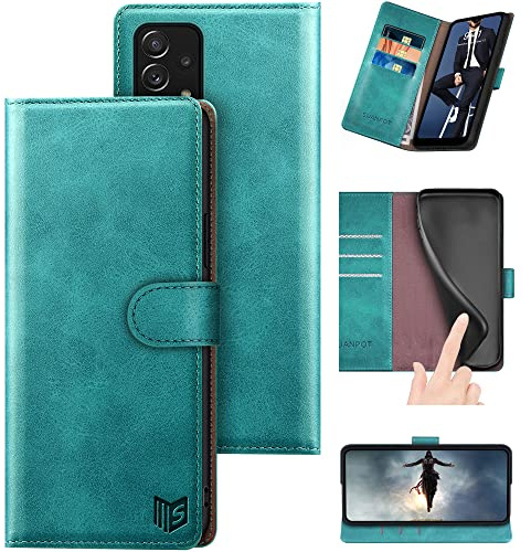 SUANPOT [RFID Schutz für Samsung Galaxy A33 5G Hülle PU Leder Handyhülle Lederhülle Klapphülle Kartenfach Flip Cover für SamsungA33 Handy hülle Leather Wallet Phone Case Blau Grün