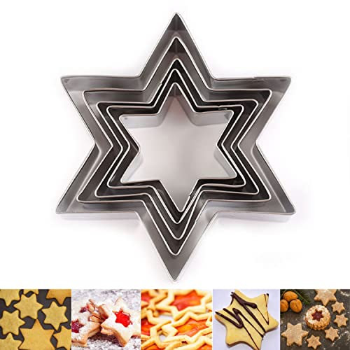 Keepaty Juego de cortadores de galletas de estrella de seis puntas, 5 piezas en forma de estrella, cortador de galletas de acero inoxidable para hornear