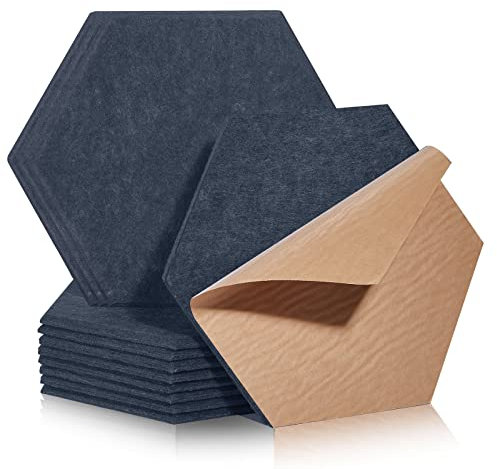 Hexagon Akustikplatten selbstklebend 12 Stück I Schallabsorber Schallschutz mit hoher Dichte für Wand Decken Holz & Tür - Akustikpanel Schallschutzplatten Akustikplatte, 30x26x0.9cm, Dunkelgrau