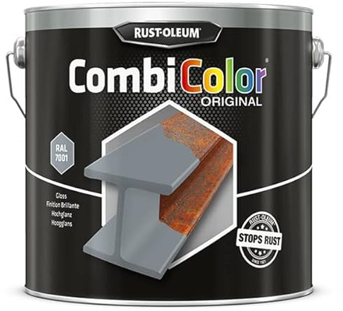 Rust-Oleum CombiColor® Original Couche de finition, Peinture monocouche pour protection des métaux (Pot 2.5L, Gris RAL7001)