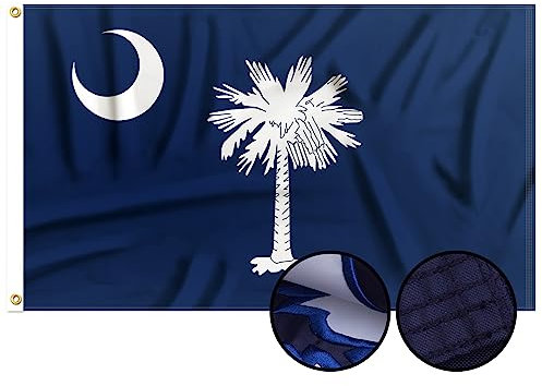 FLAGWIN South Carolina-Flagge, 90x150 cm, bestickt, Polyester, South Carolina, Staatsflagge mit Messingösen, lebendige Farben und lichtbeständig, 7.6x12.7 cm, für den Außenbereich