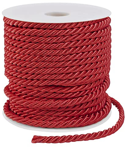 LEREATI Rot Polyester Kordel 5mm x 25m, 3-lagige Weiches Bastelseil Satin-Kordel-Besatz Dekorative gedrehte Makramee Schnur für DIY Handwerk Vorhang Krawatte Ehre Cord Geschenk Taschen