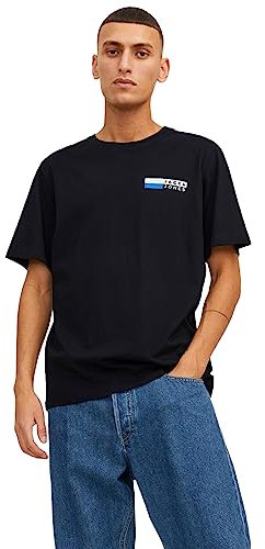 JACK & JONES Male T-Shirt Logo Crew Neck T-Shirt, Black P4 Small Print, M