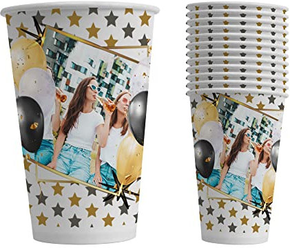 Bang Tidy Clothing Personalised Paper Photo Cups 50 Pack 12 Oz 300 ml - Party Tableware Birthday Promotional Events Business - Add Photo Logo Text - Stars