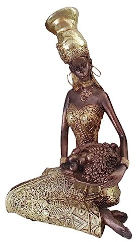 Afrikanische Dekofigur Frau sitzt mit Schalle voller Früchte 20 cm, Afrika Deko, Afrika Frauen Figur