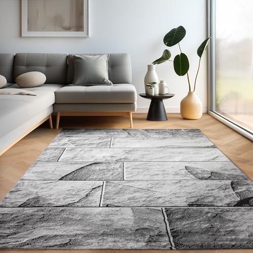 Carpettex Teppich Wohnzimmer Kurzflor 280 x 370 cm Modern Steindesign Schwarz - Teppich Schlafzimmer Weich Flauschig Waschbar Küchenteppich - Esszimmer Kinderzimmer Flur Teppich Wohnzimmerteppich