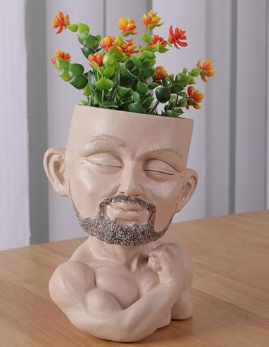 WLDOCA Men Face Flower Pot Cute Head Planter Pot Resin Flower Pot Alder Head Planter Succulent Pot Old Man Head Planter Plant Pots with Drainage Holes for Indoor Outdoor Plants,B