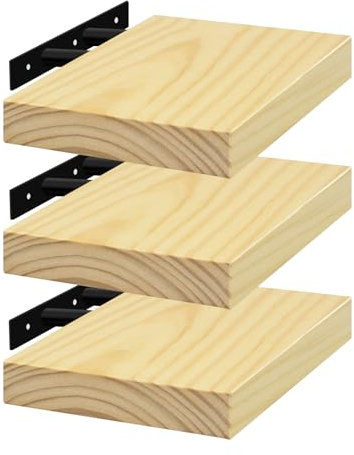 eSituro Étagère Murale, Lot de 3, Tablette Murale, en Bois Massif, Support Invisible, 30x19x3,5cm