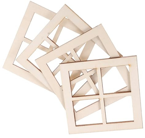 HOOTNEE 16St Puppenhaus-Modell bastelzeug Craft Holzfenster im Maßstab 1:12 4-Scheiben-Holzfenster Möbel Modelle winzige Fensterdekoration Mini ungefärbtes Holzfenster