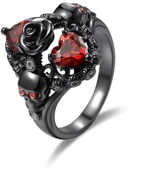 GleaMora Schwarzer Totenkopf Ring Lässiger trendiger Ring für Frauen Persönlichkeit Ring im Stil Punk Schmuck Ring Weihnachten Licht Luxus Ring