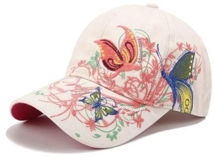 PACDE Cappello da Baseball a Farfalla con Paillettes - Cinturino Regolabile in Cotone da Donna alla Moda