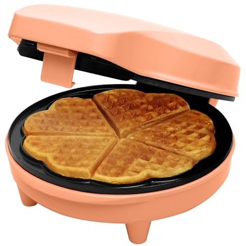 Bestron Gofrera para gofres clásicos de corazón, gofres para gofres en forma de corazón, con luz indicadora y revestimiento antiadherente, diseño retro, 700 W, color: Naranja