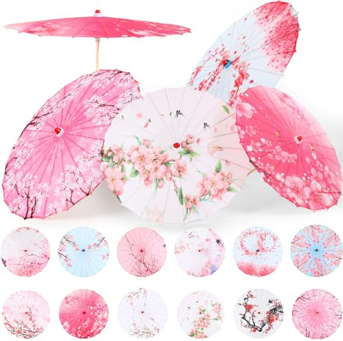 Lot de 12 parapluies chinois en papier huilé pour mariage, 81,3 cm en soie de bambou, parasol chinois japonais pour art floral, parapluie de danse pour fête prénuptiale, accessoires de photographie