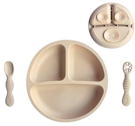 BALANCEX Plato Bebe de Silicona con Ventosa y 2 Cucharas de Aprendizaje, Plato Blw, Cuchara Bebe Aprendizaje, Nivel 1 y 2, Vajilla Bebe para Alimentación Segura y Fácil