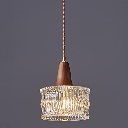 Jadssox Walnuss-Pendelleuchte, gestreifter Glas-Lampenschirm, amerikanische Vintage-Retro-Esszimmer-Hängelampe, Messing-Finish, Deckenbeleuchtungskörper für Billardtisch, Schlafzimmer, Bauernhaus, Küc