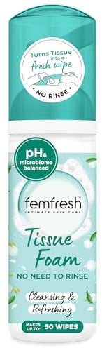 Femfresh Daily Tissue Foam, pH Balancing(*), No-Rinse Intimate Foam for Women, Dermatologically Tested and Vegan, 50 ml