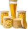 Plusieurs tailles – Lot de 5 bocaux en verre avec couvercles en bambou, boîtes de rangement en verre avec couvercles hermétiques, boîtes de rangement rondes hermétiques pour céréales, pâtes, farine,