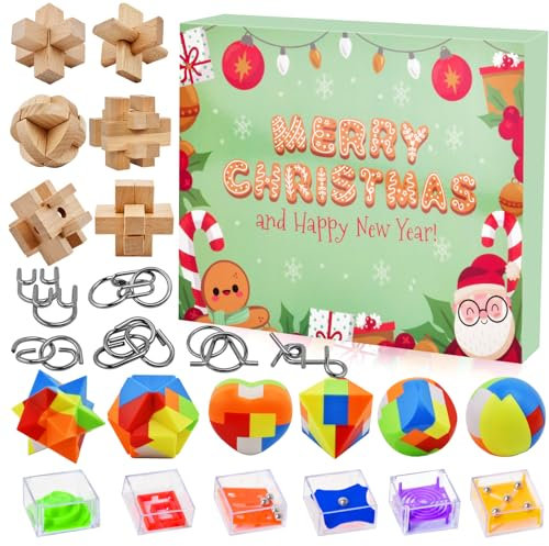 Casse-tête Calendrier de l'Avent, Calendrier de l'Avent 2025 pour Les Enfants, 24 Pcs Calendrier de Noël Compte à rebours Boîte de Cadeaux Grand défi Casse-tête Jouets pour Les Adolescents