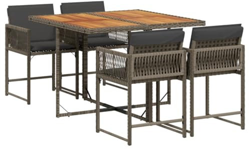 vidaXL Garten Essgruppe 5-TLG., Gartenmöbel Set Tisch mit 4 Stühle, Gartengarnitur mit Kissen, Sitzgruppe Essgarnitur Terrasse, Grau Poly Rattan