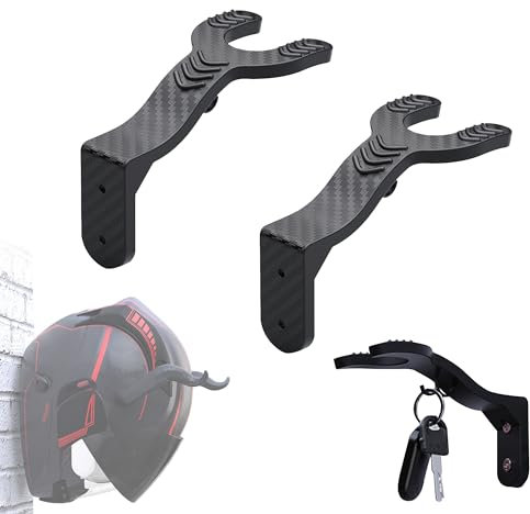 mimzemamz Porta Casco Moto da Parete, 2 Pezzi Portacasco da Parete per Moto, Appendi Casco Moto, Appendere il Casco da Moto e Chiavi alla Parete, Nero