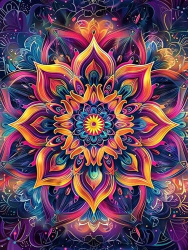 MOMAKA 5D Diamond Painting Kits Fleur De Mandala, Diamant Peinture Kits Point De Croix Broderie Brillant, Kits Diamant Arts Craft Cross Embroidery Pour La Décoration Murale à Domicile 30x40cm