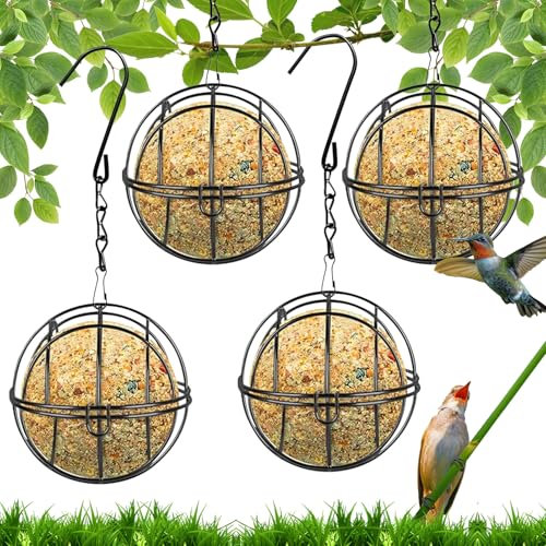 9 Stück Meisenknödelhalter, Metall Vogelfutterspender zum Aufhängen, Futterspender Vögel, Vogelfutterstation mit Klappdeckel, Vogelfutterstation Futterspender für Wildvögel Garten (A)