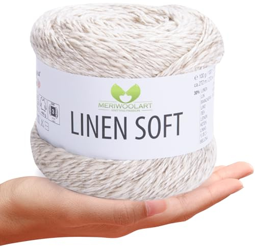 MeriWoolArt Sommergarn 100g, weiches Baumwoll-Leinengarn, Leinenbeige | Atmungsaktiver Fasermix mit Viskose; zum Stricken und Häkeln von Sommerkleidung und Accessoires: Tops, Tücher und Schals