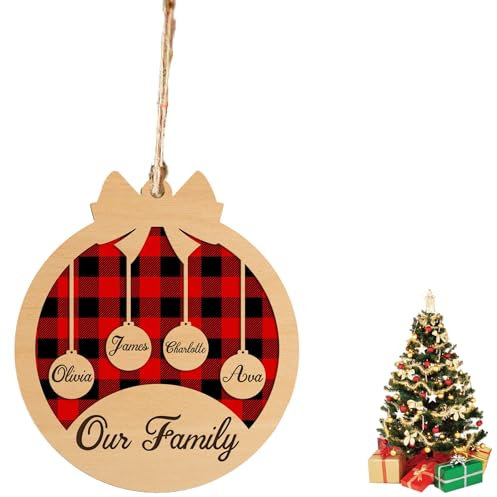 Personalisierte Weihnachtskugel Aus Holz Mit Namen,Weihnachtsschmuck Ornament Weihnachtsbaum Dekoration,Geschenk Weihnachten, Anhänger Geschenk-Anhänger Aus Holz (4 Namen)