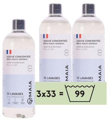 MAIA - Lessive Bio Bébé & Peaux Sensibles Fleurs de Coton 3L - 99 lavages - Lavage Bébé - Ingrédients Naturels - Sans Allergènes - Efficacité Prouvée - Formule Éco-Responsable - Fabriquée en France