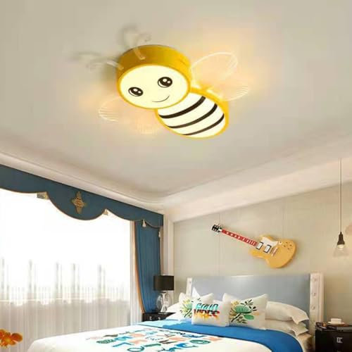 LED Kinder Deckenleuchte Dimmbar Kreativ Babyzimmer Kinderzimmer Gelb Bienen Lampe Deckenlampe Modern Cartoon Design mit Fernbedienung Deckenbeleuchtung für Junge/Mädchen Schlafzimmer Spielzimmer 57cm
