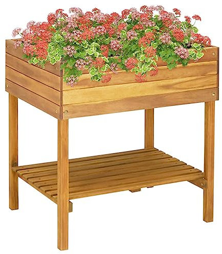 UTSRABFA Aiuole Rialzate Fioriera da Balcone Orto Verticale da Esterno Fioriera Alta 78,5x58,5x78,5cm in Legno Massello di Acacia Adatto per Esterni, Giardini, Terrazze, Balconi, Cortili, Ponti