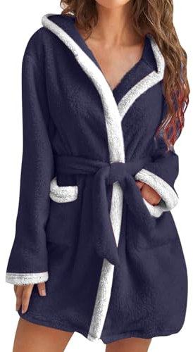 Generico Vestaglia Donna Kimono Corta Casa Accappatoio con Tasche Cappuccio E Cintura Lunga Caldo Vestaglia Pile Leggero Assorbente Vestaglia da Bagno Peloso Curvy per Hotel E Luxury Spa