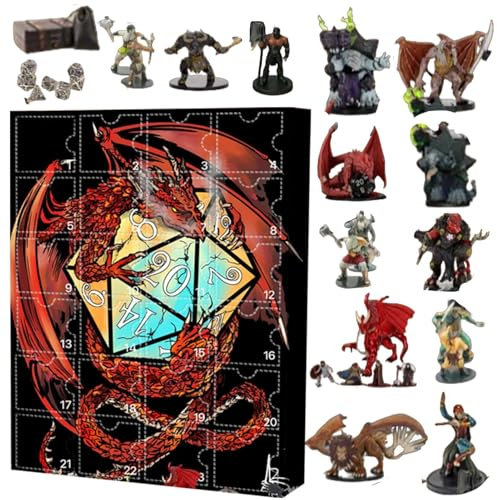Dungeons Dragons Adventskalender 2024, Adventskalender 2024, Dragons Weihnachts-Adventskalender mit 24 Teilen, kreatives Sammelspielzeug für Kinder und Erwachsene