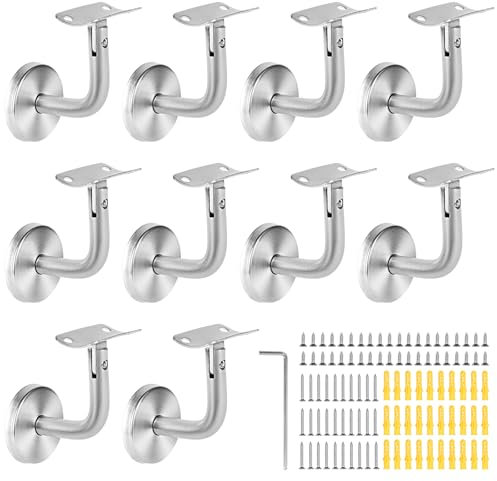SUPAWAY Support main courante Acier inoxydable supports de rampe main Supports de main courante d'escalier Support mural de rampe en bois pour rampes escalier courante murale, Argent(Bend-10Pcs)