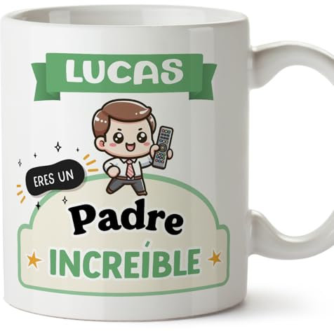 MUGFFINS Tazas Personalizadas para PADRE/PAPÁ - En Español - Eres increíble - Kawaii - 11 oz / 330 ml - Regalo personalizable original y divertido