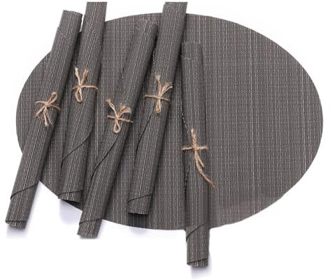 KnSam Weihnachten Tischset Oval 4Pcs Set, 70% Vinyl 30% Polyester Platzdeckchen Weihnachten Deko Gewebt Vertikal Streifen, Tischmatte Weihnachten Dunkelgrau für Hause und Hotel, 32.5x45CM