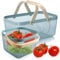 Nexboraque Picknickkörbe, Metallgeflecht, Erntekorb mit faltbarem Holzgriff, rechteckiger Garten-Aufbewahrungskorb für Gemüse, Obst, Garten, Küchenschrank, Picking Gathering, Blau, 2 Stück