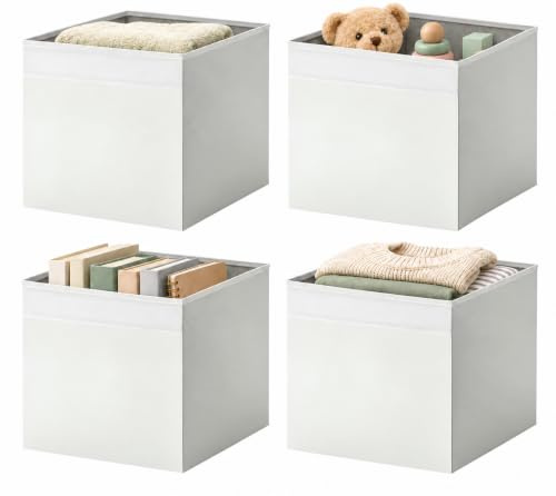 Drona Fabric Storage Box Insert - White - 33x38x33cm - Foldable and Durable Cube Organizer for Shelves, Closets, and Home Storage, pack of 4