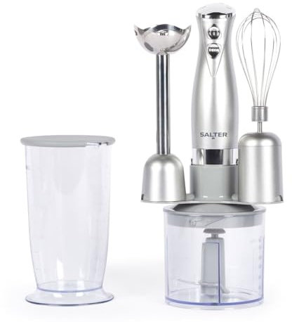 Salter 3 In 1 Hand Blender - Features: 350w Power DC Motor, 2 Speed Settings, 500ml Chopper Bowl (dishwasher Safe), 700ml Measuring Beaker Included With Grey Lid, Stainless Steel Blade