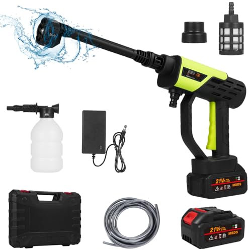 Mulcort 21V Cordless Pressure Washer 30bar / 435PSI Portable Pressure Washer with 2 Batteries, 6 in 1 Nozzle, Foam Cannon, 16 Foot Hose for Watering, Cleaning, Washing