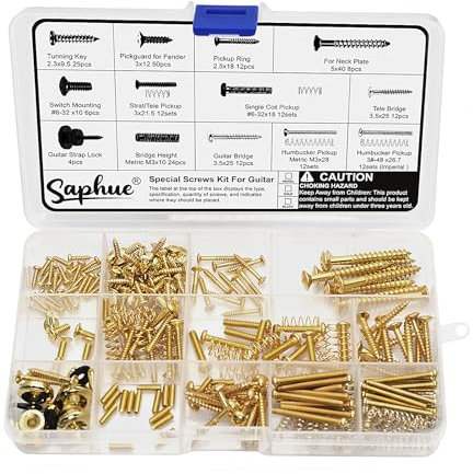SAPHUE Guitar Screw Kit,201pcs Telecaster Kit, Pickguard Screws,Switch Plate Screws,for Fender/Tele/Strat/Sq,Tuner,Machine Head, Neck Plate,Guitar Strap End Pins,Pickup,Bridge, Guitar Repair Kit