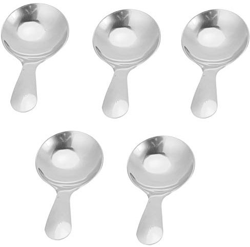 5 Stück Kurzhandlöffel, Edelstahl Eislöffel Kleine Kufe für Kanister, Mini Round Löffel für Teezucker Salz Gewürze Dessert (Silber)