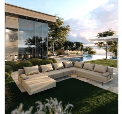 TRADA Gartenmöbel Set Bahama XXL Rechts, Balkon & Terrasse, Beige | Moderne Lounge Möbel für Garten, Wetterfeste Balkonmöbel & Terrassenmöbel Außen