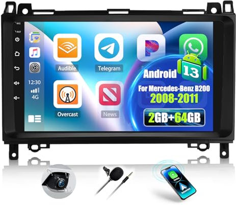OiLiehu 2G+64G Android 13 2 DIN Carplay Android Auto Radio para Mercedes Benz Sprinter B200 W906 W639 AB Clase W169 W245 2008-2011 Pantalla Radio Coche 9 Pulgadas con WiFi GPS Bluetooth FM/RDS EQ