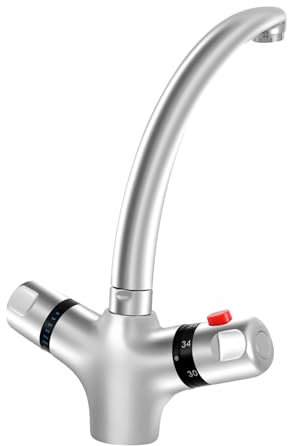Robinet de cuisine thermostatique à température constante - Robinet de lavabo de cuisine - Robinet pivotant à 360° - Robinet à 2 poignées